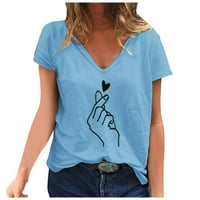 Ženska ležerna modna ljetna majica V-izrez tiskani kratkih rukava plavi xxl