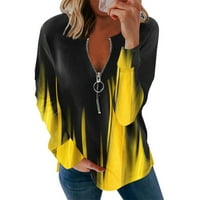 Xiuh Ženska modna casual čista boja prugasti patentni zatvarač dugih rukava casual bluza majica grafička majica za žene žuti xxl