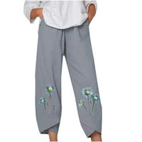 Udobne hlače žene pamučne postrojenje za postrojenje Ispis labavih harema pantalona siva l