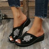 Ženske papuče AAYOMET Dame modne kože sitno vezene vintage otvorene ploče sa sandale, crna 8