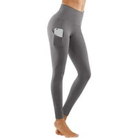 Xinqinghao Ženske utemeljene joge hlače čvrsto nogavice hlače za trenerke elastični džepovi za struk duge hlače sive xs