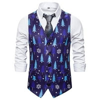 Božićni prsluci za muške, bez rukava jednokratno odijelo smiješno Xmas Tree Snowman Print Business Ležerni prsluk tamno plave m