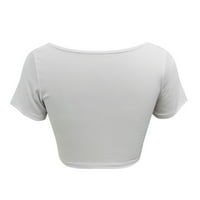 Wozhidaoke T majice za žene Ženske gumbe Kratki obrezi okrugli bluza za vrat rezervoara Slim rukava Top majica Ženska bluza Bijela m