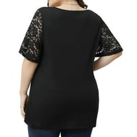 Penkaiy Fashion Woman Causel okrugli vrat Čvrsta bluza čipka kratkih rukava Summer Plus veličine vrhovi