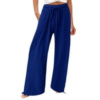 LisingTool ženske hlače ženske pamučne ležerne hlače udobne radne pantalone s elastičnim visokim strukom papirnate vrećicom nacrtajući hlače za hlađenje žene plave boje
