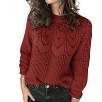 Ženska crewneck s dugim rukavima izdubljena pletena džemper čvrsta labava pulover