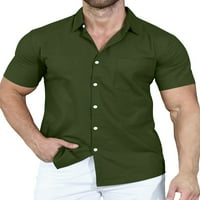 HANERDUN muškarci haljine majice muško casunsko dugme niz vrhove sa džepnim vojska zelenim xl
