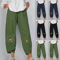 Cethrio ženski pune dužine casual pantalone sa džepovima čišćenje čvrste pamučne posteljine visoke mornarice