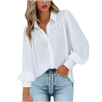 Majica Caveitl Womens, modna ženska dugih rukava od punog obruča na dugih rukava dugme za punjenje laterna rukava bluza bijela, l