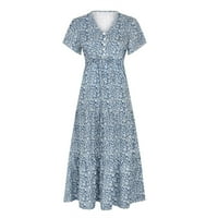 Leey-World Ljetne haljine Žene Ljetni kratki rukav V izrez Šifon zamotavanje vjenčanja djeveruše zabava midi haljina plava, xxl