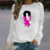 Ženska sajta za dojku Sweatshirt ružičaste vrpce Print T-majice Dugi rukav Crewneck Pulover Ležerne prilike Comfy Basic Tee White H