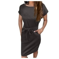 Ženska modna ljetna COLL CREWNECK Džepna haljina za kratko rušenje, tamno siva, XXL