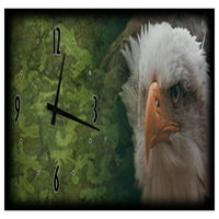 Platno Art Wall Clock Vojni zeleni Camo ćelav orao Angry Eyes Man Cave Garaža Zidna umjetnička zidna