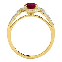 Aonejewelry 1. ct. Halo Ruby i Diamond Engagement Bridal set u 14k žutom zlatu