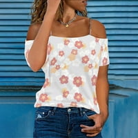 StMixi majice za žene kratki rukav Jednoredni vrat cvjetni print ljetni osnovni vrhovi plaža seksi od ramena Metalni remen Tunika bluze ružičasti xxxl