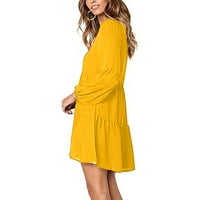 Plus veličina haljina žena modna boja V-izrez dugih rukava Ležerna haljina žuta
