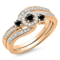 0. Carat 10k Rose Gold okrugli crno-bijeli dijamantski dame upleteni vrtlog mladenke HALO angažman prsten sa mečom