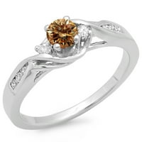 Dazzlingrock kolekcija 0. Carat 14K šampanjac i bijeli dijamantni kamen zaručni prsten CT, bijelo zlato, veličina 8.5