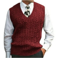 Mens Crewneck pletene džempere Slim Fit Lagan prozračan mekani pulover V izrez zimski toplim vanjskim rukavima Pleteni džemper prsluk top crveni m