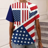 Aufmer Clearance Patriotske majice za žene Activewear Američka zastava, promašuje asimetrične bluze s kratkim rukavima Patchwork Ispiši casual bluza natrag na fakultet