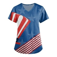 Bluze za žene odgovaraju ženskim personaliziranim danom neovisnosti Ispis kratkih rukava V-izrez V-izrez Radne majice Dame Top Plava L