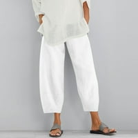 DMQupv Ljetne hlače za žene Trendi radovi Ženske posteljine široke noge pantalone za patchwark elastične struke harem hlače bijele s
