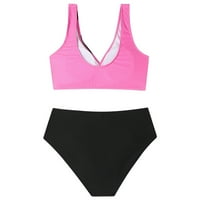 Asdoklhq Plus size za žene za žene, ljetni ženski Split Stripe visoki struk otvoreni leđa šuplje bikini
