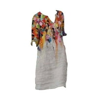 IOPQO Ženske casual haljine Ženska modna srednja duljina tiskana dugih rukava V izrez Vretna haljina