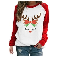 Ženski pulover dukseri za božićne košulje duge dugih rukava O-izrez za šivanje puloverske bluze modni