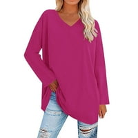 Cuhas bluze za žene jesen i zimska majica modni labavi solid u boji labavi kap na ramenu V-izrez, ženski ružičasti ružičasti