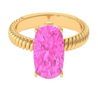 Stvoreno Pink Sapphire Solitaire Prsten sa Moissine za žene - AAAA ocjena, 14k žuto zlato, SAD 10,50