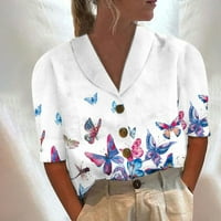 GUZOM WOMENS T majice - kratki rukav smiješni vrhovi casual bluza lapel cvjetni ispisani udobni labavi vrhovi majica ljubičasta xxl
