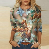 Aloohaidyvio Terra i Sky dukseri, ženska modna tiskana labava majica rukava s bluzama okrugli vrat casual vrhovi