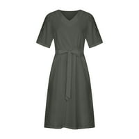Jsaierl Womens Ljetna haljina plaža Dress Dress Vintage kratki rukav Midi haljina labava krasta vrata Boho haljina