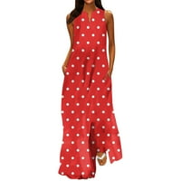 Ljetne haljine za ženske modne casual V-izrez bez rukava bez rukava A-line haljine Srednja duljina labave ženske haljine crvene 4xl