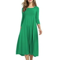 Ljetne haljine za ženske ruhovine tiskane seksi srednje dužine A-line na plaži okrugla izrez oko vrata zelena xl