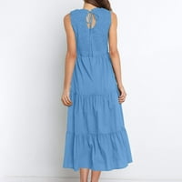 GDFUN ženski ljetni casual bez rukava okrugli vrat visoki struk ljuljačka linija haljina ljetna haljina