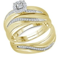 Veličine - L = 7,5, = 8. - 10K žuto zlato Trio Njegov i njezin okrugli dijamantski pasijans koji odgovara Bridal Wedding prsten set
