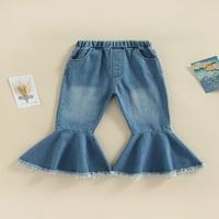 Little Girls trapene zvonane hlače, jesenji mališani elastični struk Jeans Grube Selvedge Ležerne prilike