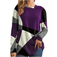 KIPLYKI Veleprodaja Trendi ženski okrugli vrat Dugmad Geometrijske kontrastne boje majica s dugim rukavima