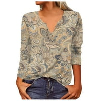 Ženski vrhovi rukav grafički otisci Bluze casual ženske modne košulje Henley Khaki XL
