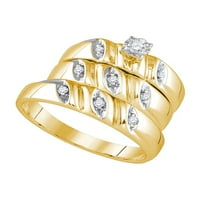 Žuti ton čvrst sterling srebrniji njegov i njen okrugli dijamantski pasijans koji odgovara par tri prstena
