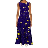 Usmixi haljine za žene moda plus veličina Swing tunika Tank Maxi haljine sa džepnim rukavima bez rukava Star Star Star Lather Dull Formact haljina žuti xxxl