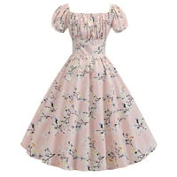 Wendunide haljine za žene žene vintage 1950-ih retro kratkih rukava ispis večernje zabavne haljine ružičaste haljine ružičaste