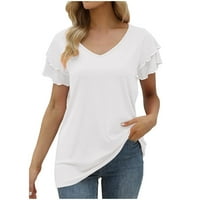 Ljetni vrhovi za žene ruffles majice kratkih rukava casual top tees bluze u vratu majice