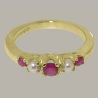 Britanci napravio 9k žuto zlato prirodni rubin i kultivirani biserni ženski prsten - veličine opcija