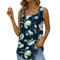 Ljetna rasprodaja ženski modni casual naletirani okrugli vrat bez rukava s cvjetnim print tiskanim tamno plavim s