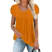 Ženske vrhove bluza casual kratkih rukava čvrste ženske majice posade vrat ljetni narandžasti 3xl