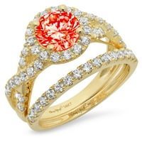 1. CT okrugli rez Crveni simulirani dijamant dragulj Real 18k žuti zlato Prilagodljiv laserski graviranje halo vječno ujednačene umjetnosti Izjava o obljetnici vjenčanja Angažman bridalni prsten set 6