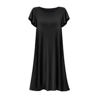 DrpGunly haljine za žene ljetne haljine ruffle kratki rukav na plaži Thirt haljina okrugla vrata labava swinderess s džepovima ljetne haljine crna crna 3xl